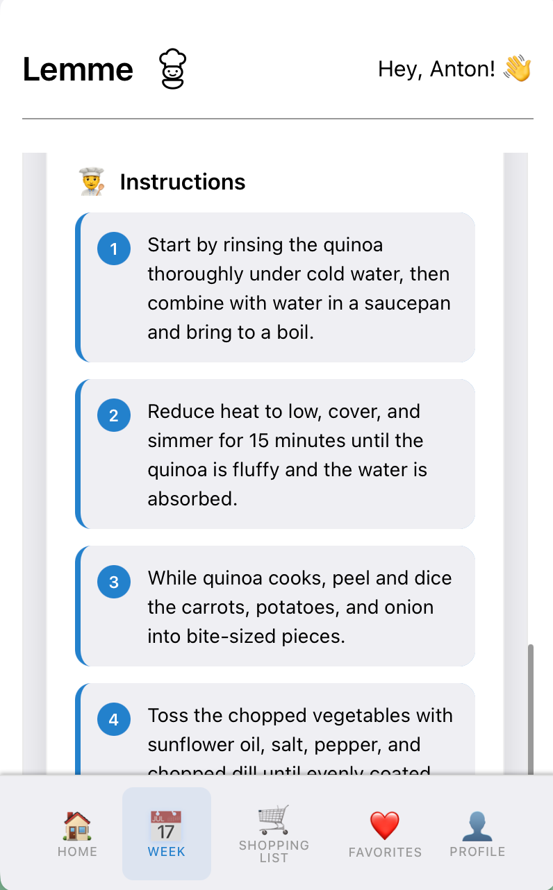 Weekly Meal Calendar